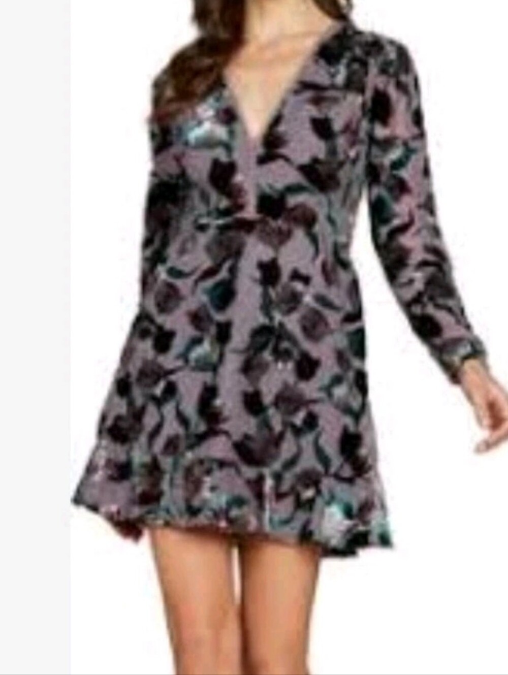 Matty M. Size Medium Long Sleeve Purple Print Burnout Dress Msrp $129